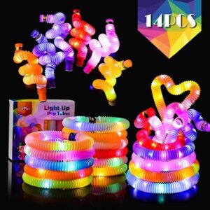 14PCS Light Up Glow Sticks Pop LED Fidget Tubes Kids Halloween Party Favors Prizes Goodie Bag Stuffers Glow In The Dark Xmas