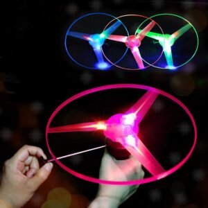 1pc Funny Spinning Flyer Luminous Flying LED Light Handle Flash Flying Toys for Kids Outdoor Game Color Random