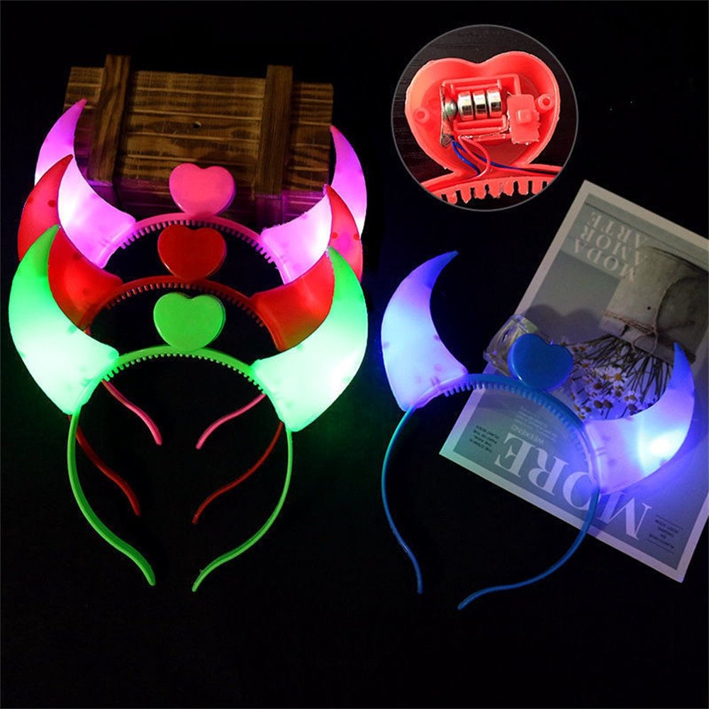 Halloween Decoration Devil Horn Luminous Hairhoop Led Hairband Flashing Glow Headress Light Up Hair Access Cosplay Glowing Prop - Image 3