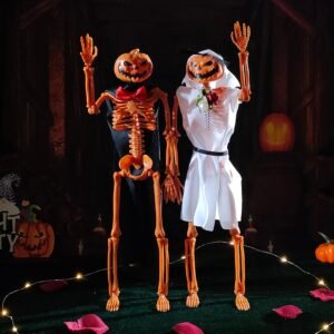 Halloween Party Movable Skeleton Fake Human Bones 40cm Bride Groom Pumpkin Skeleton Home Bar Haunted House Horror Props Decor