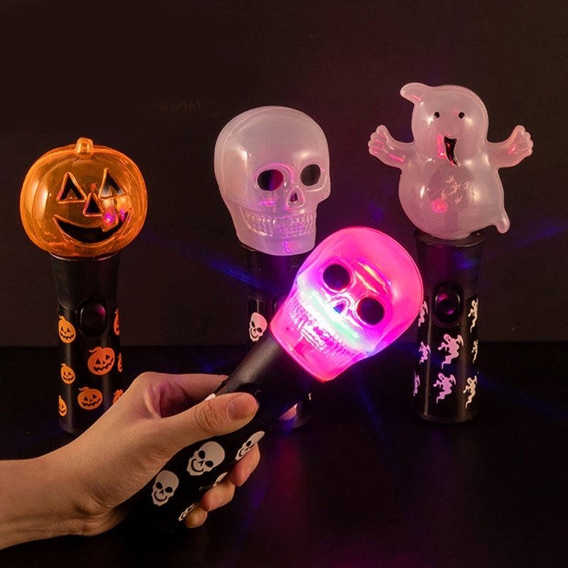 Handheld Light Up Wand Toys Halloween Adults Kids Cosplay Props Cute Ghost Pirate Skull Pumpkin Flashing Sticks Party Decoration - Image 2