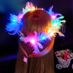 LED Feather Wreath Crown Headband,Light-Up Angel Halo Headband, Luminous Headdress For Women Girls Wedding Christmas Party Gift