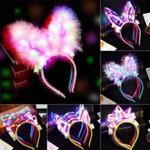Lady Light-Up Bunny Rabbit Ears Headband Glowing Led Hair Band For Wedding Birthday Halloween Holiday Party Headwear Gifts 2022
